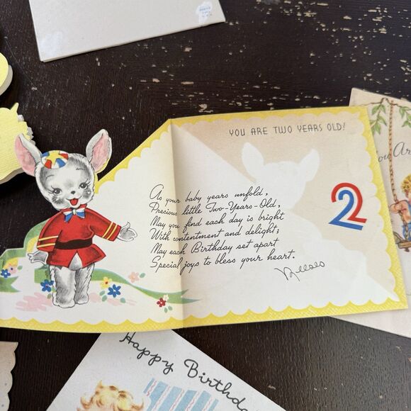 Vintage Birthday Cards Lot Of 8 1940s For 1, 2 & 3 Year Old Elephant Bunny Teddy - Picture 11 of 12